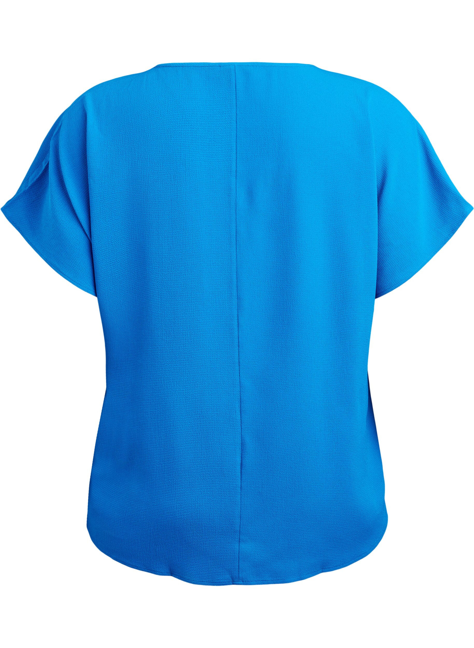 Zizzi Blouse met korte mouwen en een ronde halslijn, Blauw, Packshot image number 1