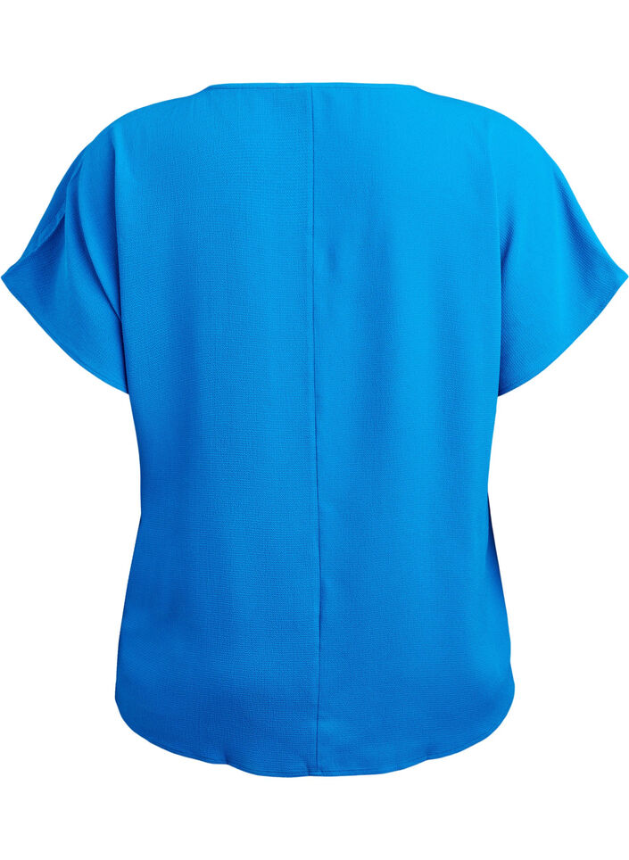 Blouse met korte mouwen en een ronde halslijn, Blauw, Packshot image number 1