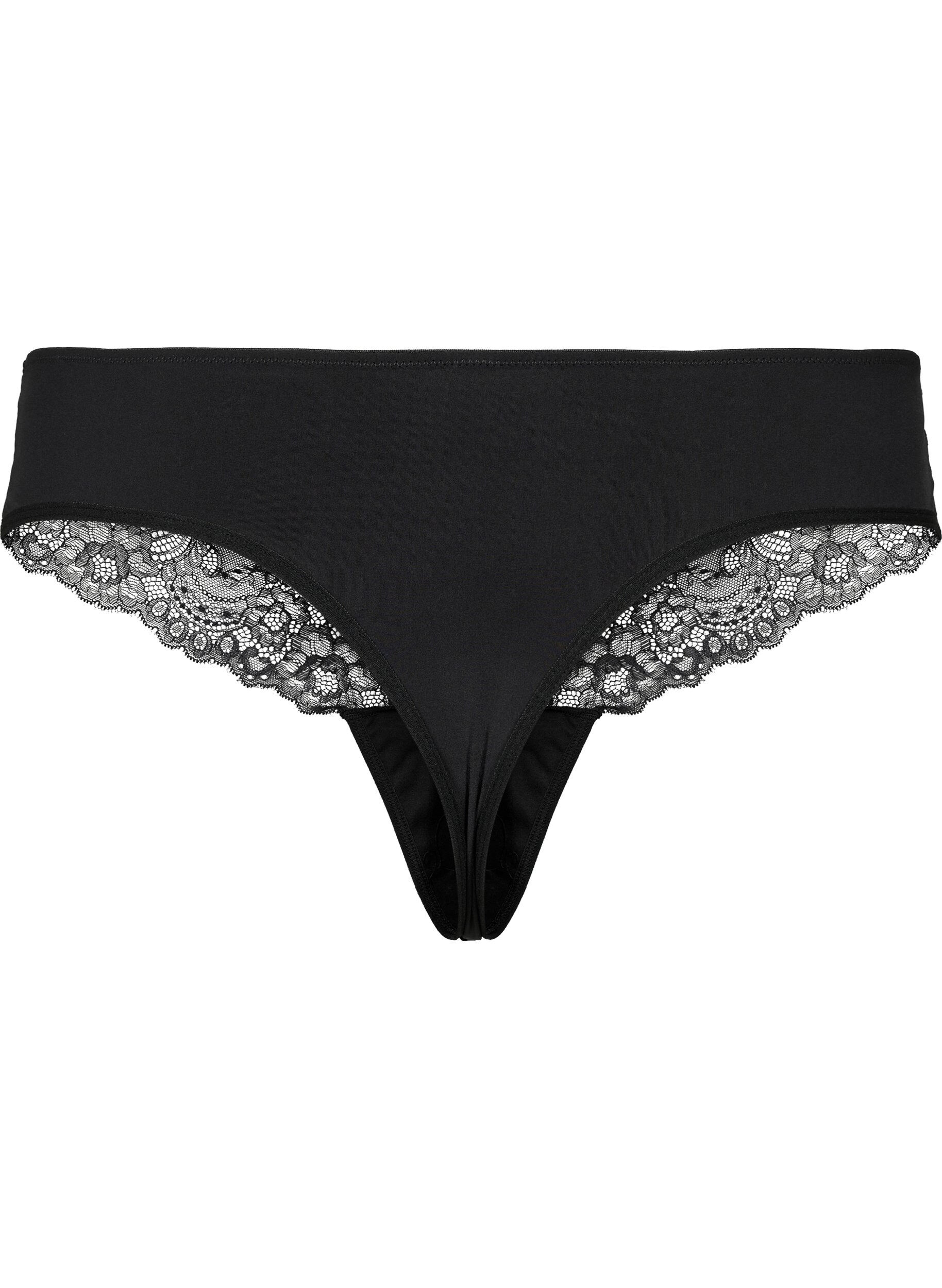 Zizzi Kanten string met normale taille, Black, Packshot image number 1