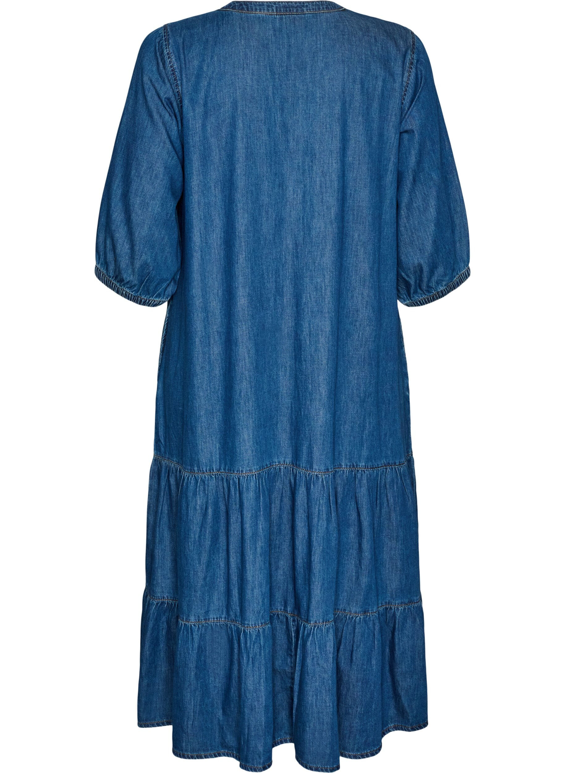 ZizziDenim maxi-jurk met gerimpelde lagen, Blauw, Packshot image number 1
