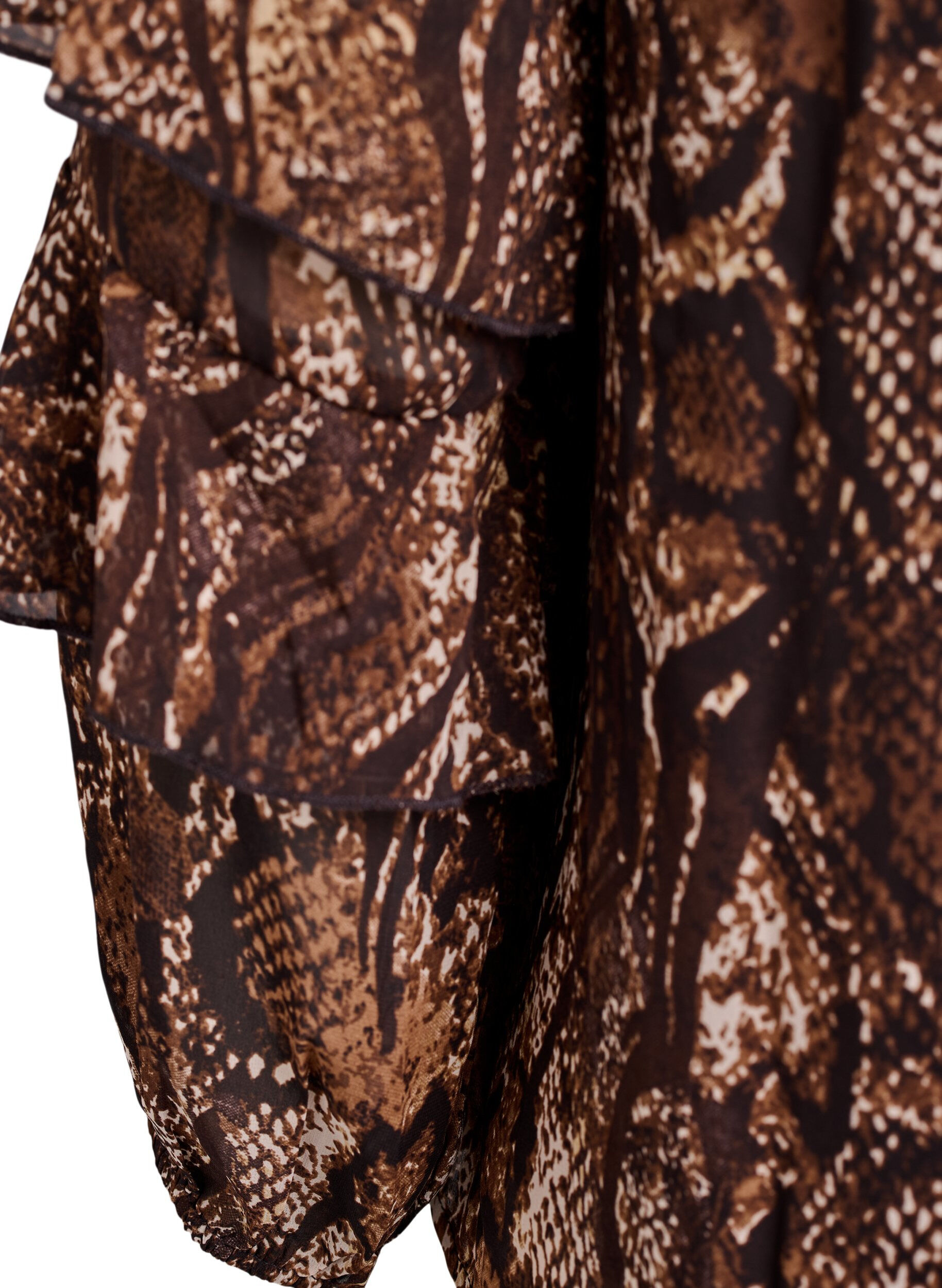 Zizzi Blouse met dierenprint en ruches, Bruin, Packshot image number 3