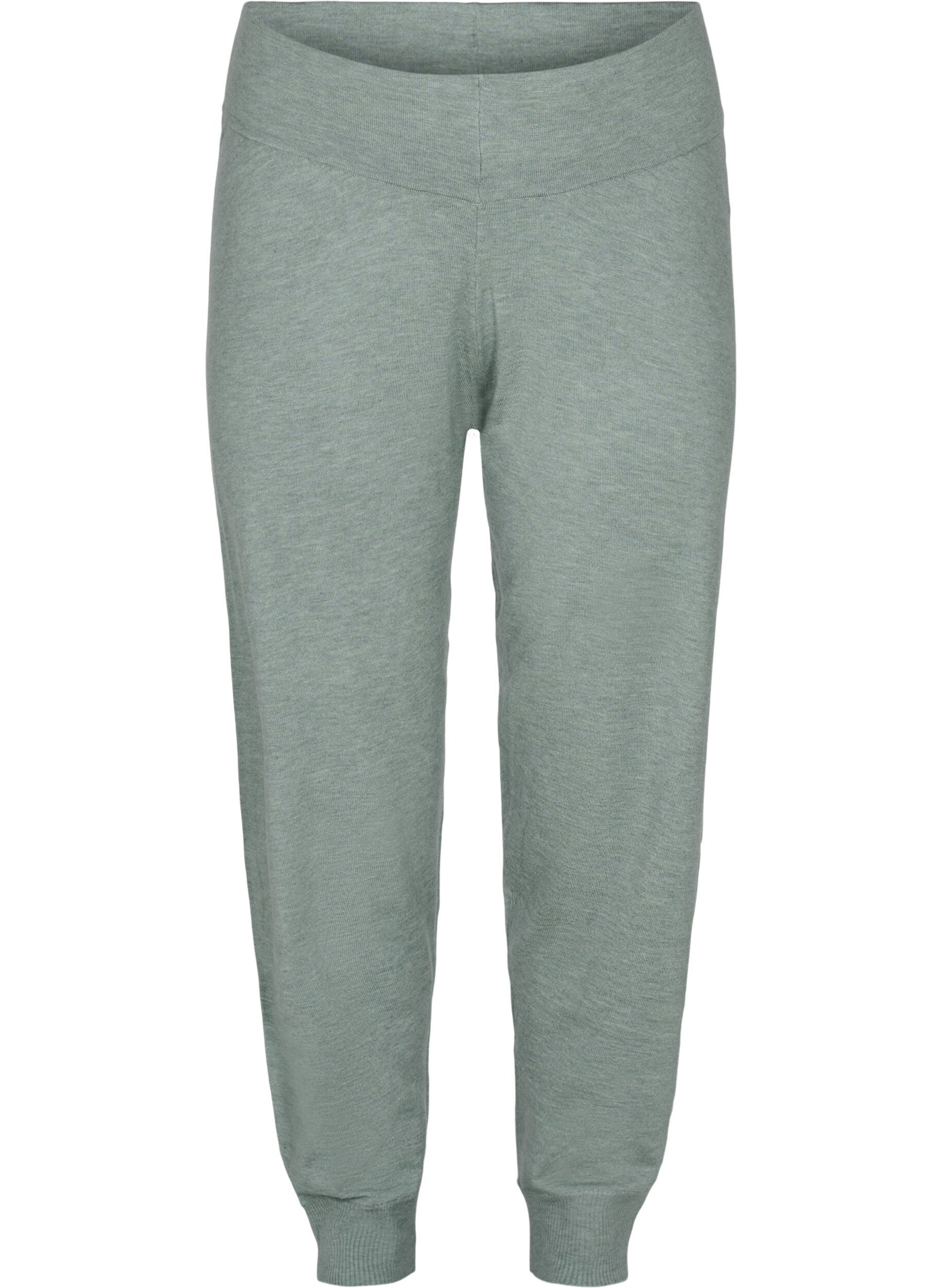 Zizzi Gebreide broek in effen kleur met ribdetail, Chinois Green Mel, Packshot image number 0