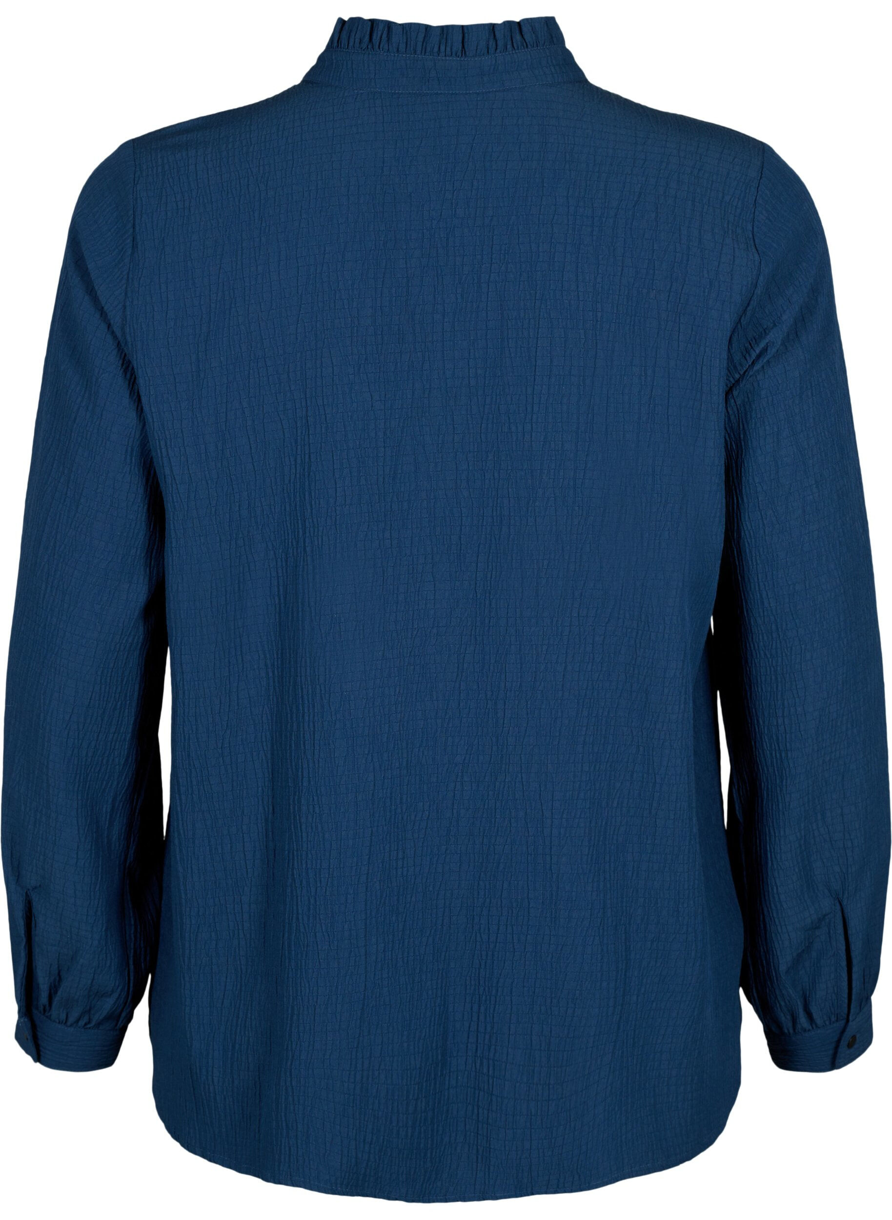 Zizzi Blouse met ruche kraag en lange mouwen, Dress Blues, Packshot image number 1