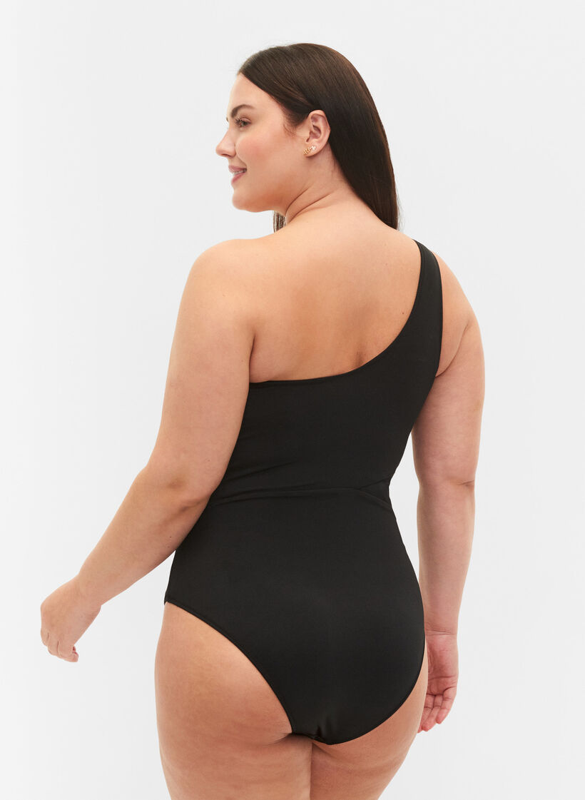 One-shoulder badpak met mesh, Black, Model image number 1
