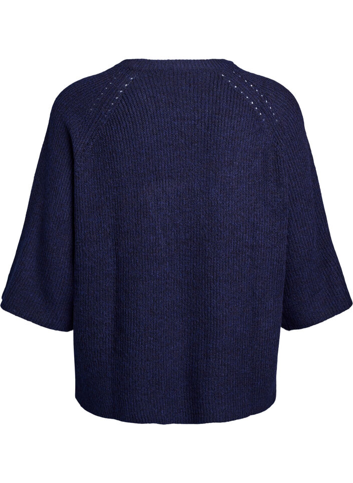 Geribde trui met 3/4 mouwen, Blauw, Packshot image number 1