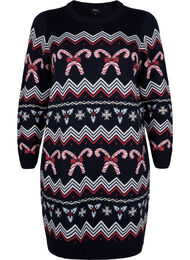 Lange mouwen gebreide jurk met een kerstmotief, Navy Blazer Comb