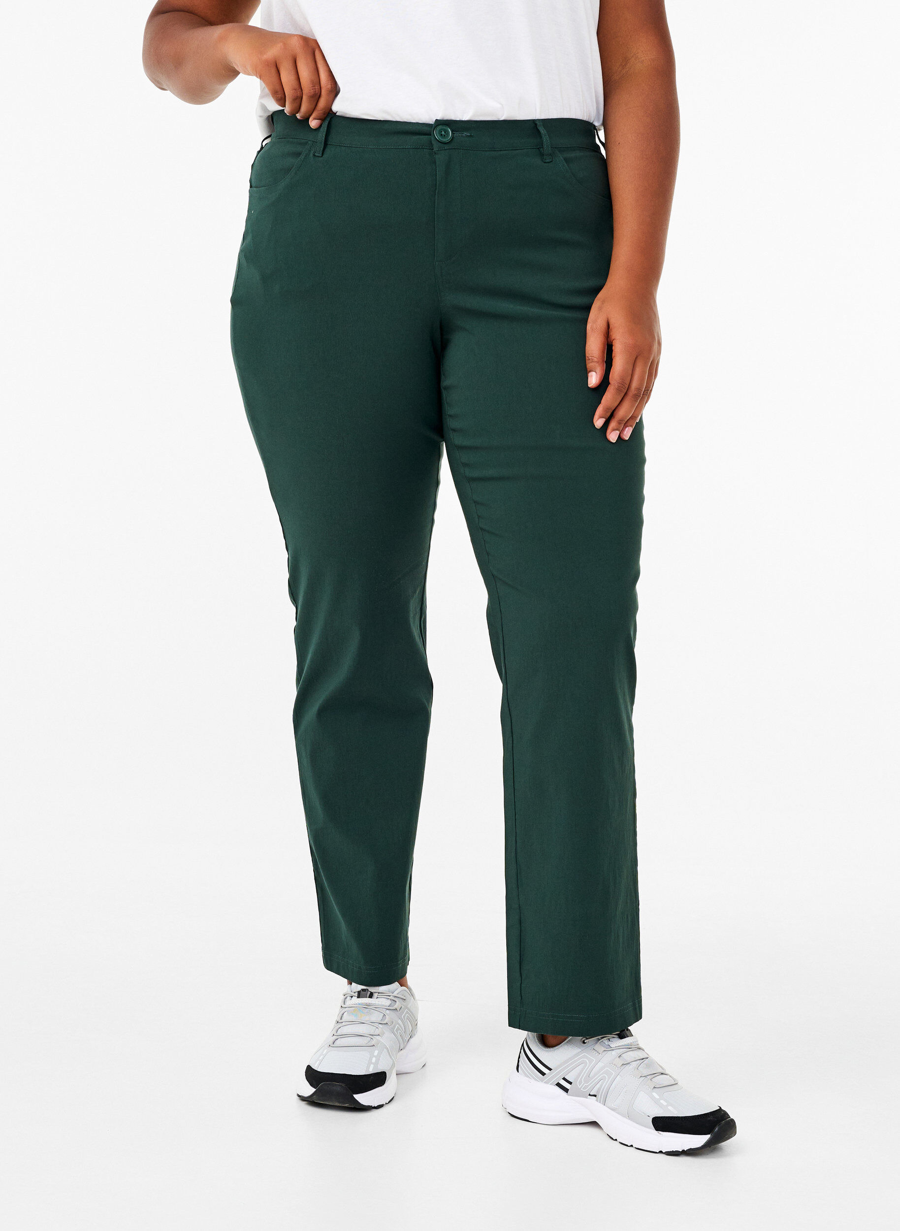 Zizzi Klassieke broek van viscosemix, Groen, Model image number 2