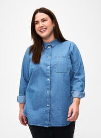 Denim overhemd met lange mouwen en borstzak, Light Blue Denim, Model