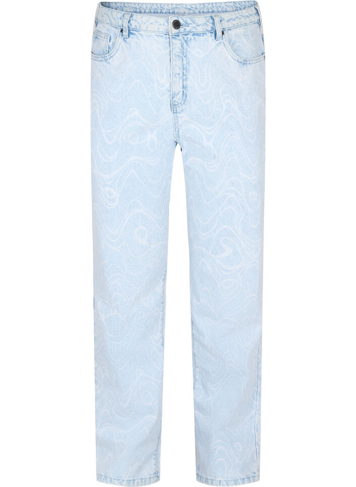 Cropped Mille mom jeans met print, Light blue denim, Packshot image number 0