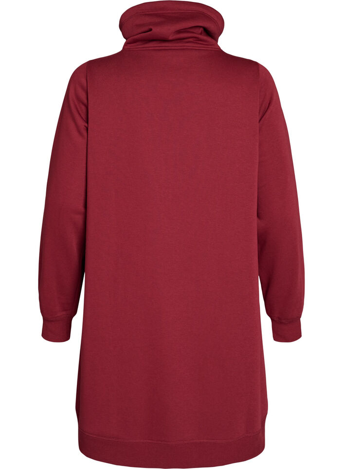 Kort sweatshirt jurk met hoge kraag en zakken, Rood, Packshot image number 1