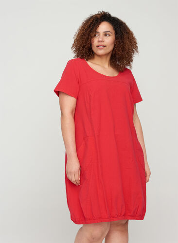 Katoenen jurk met korte mouwen, Lipstick Red, Model image number 0