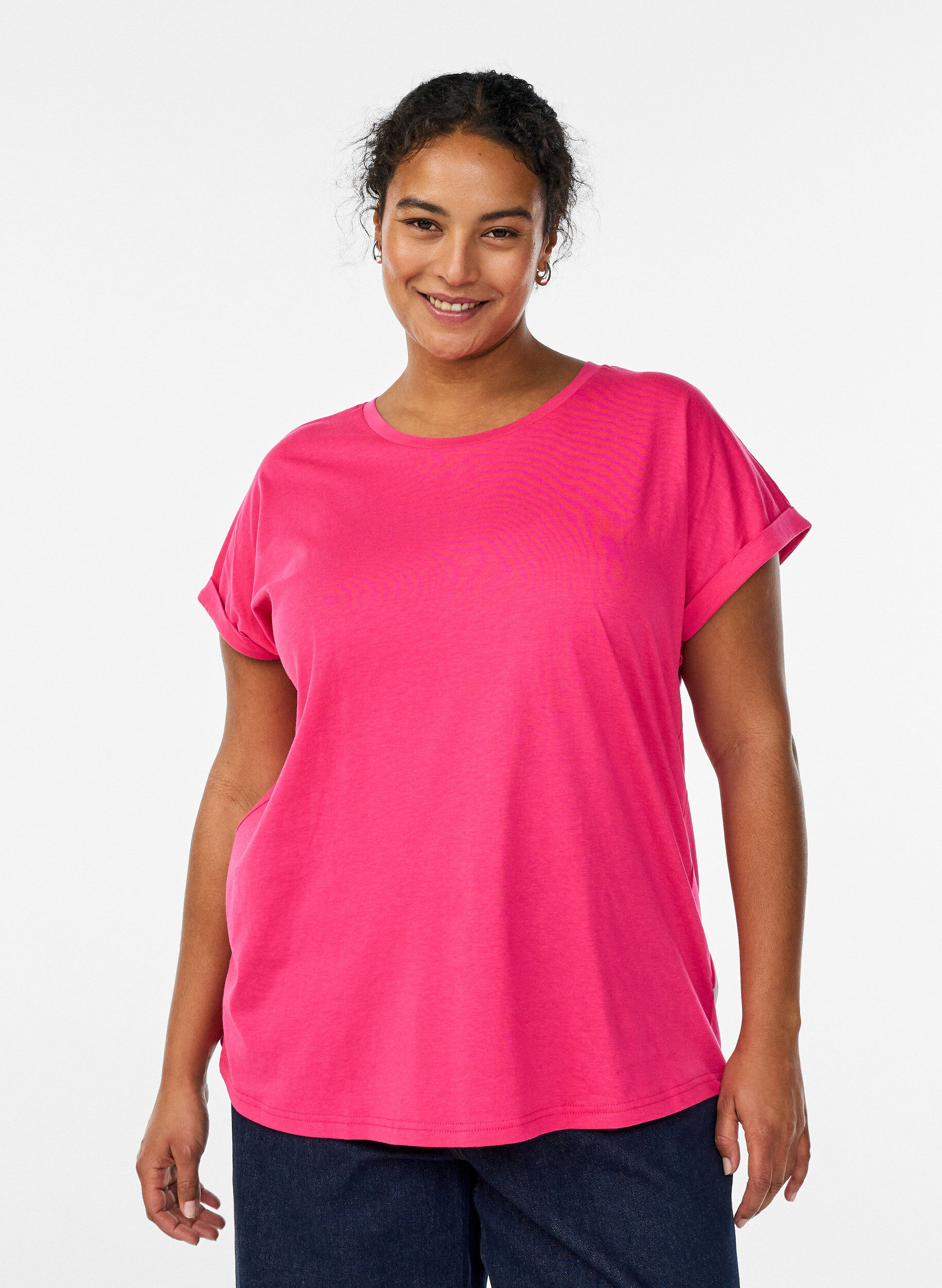 T-shirt met korte mouwen van katoenmix, Roze, Model