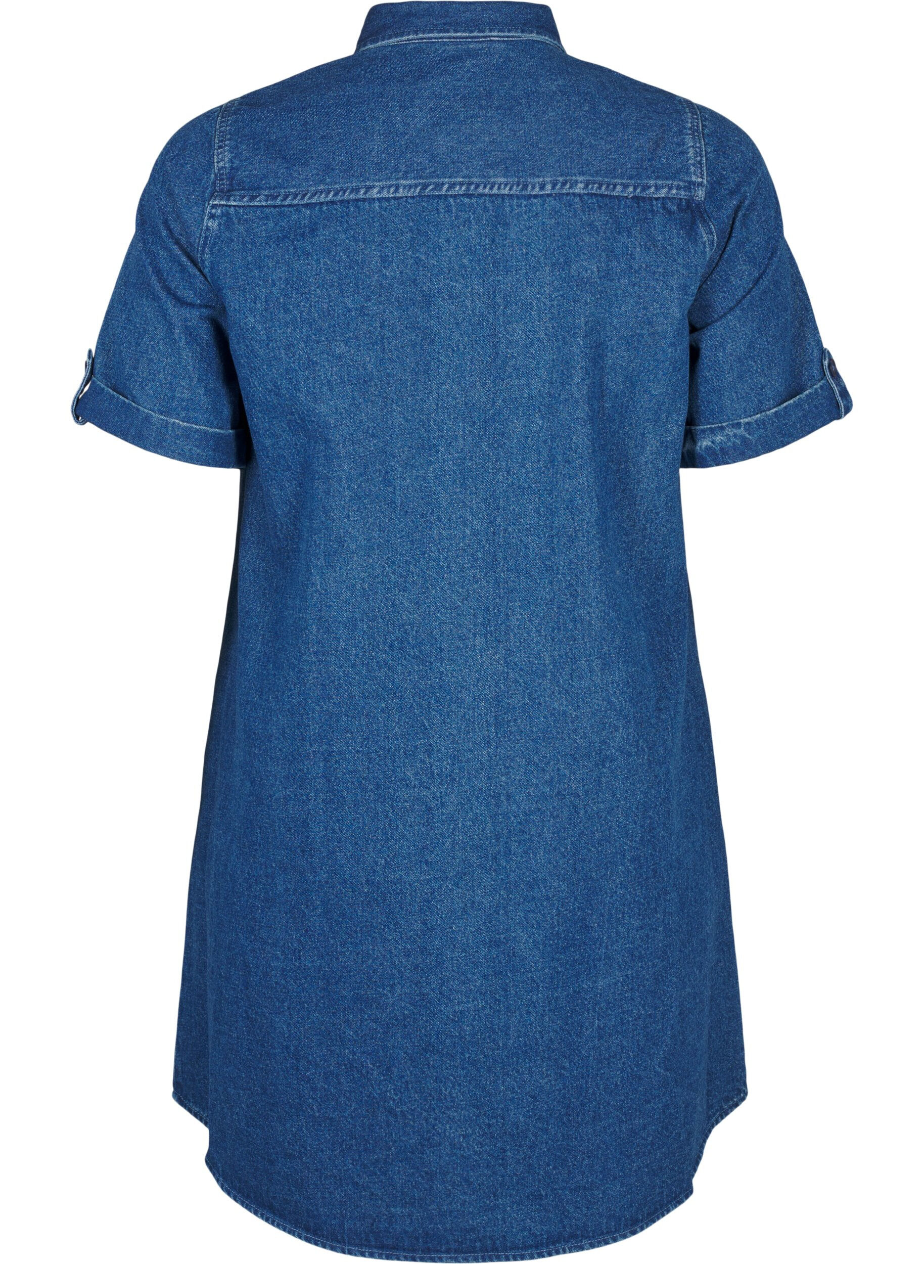 Zizzi Denimjurk met korte mouwen en knopen, Blauw, Packshot image number 1