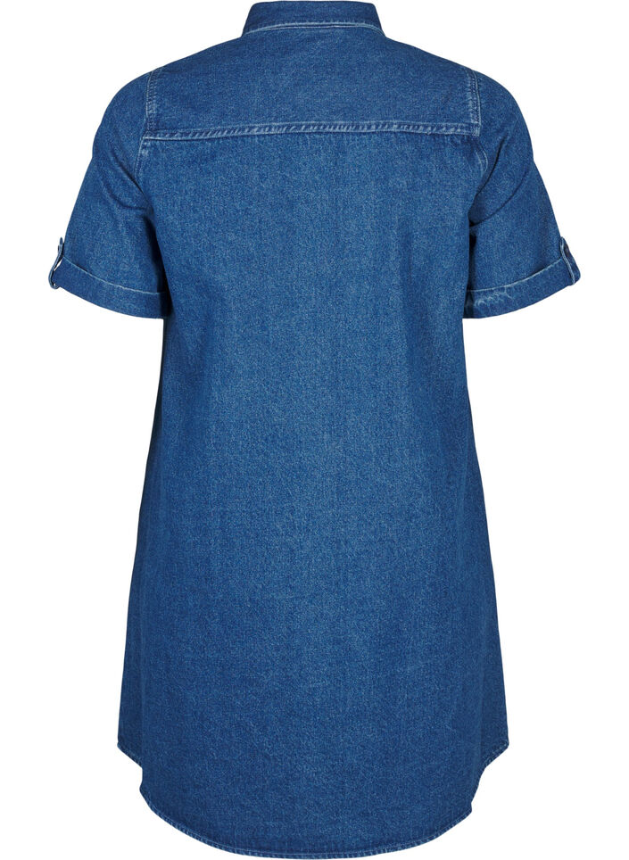 Denimjurk met korte mouwen en knopen, Blauw, Packshot image number 1