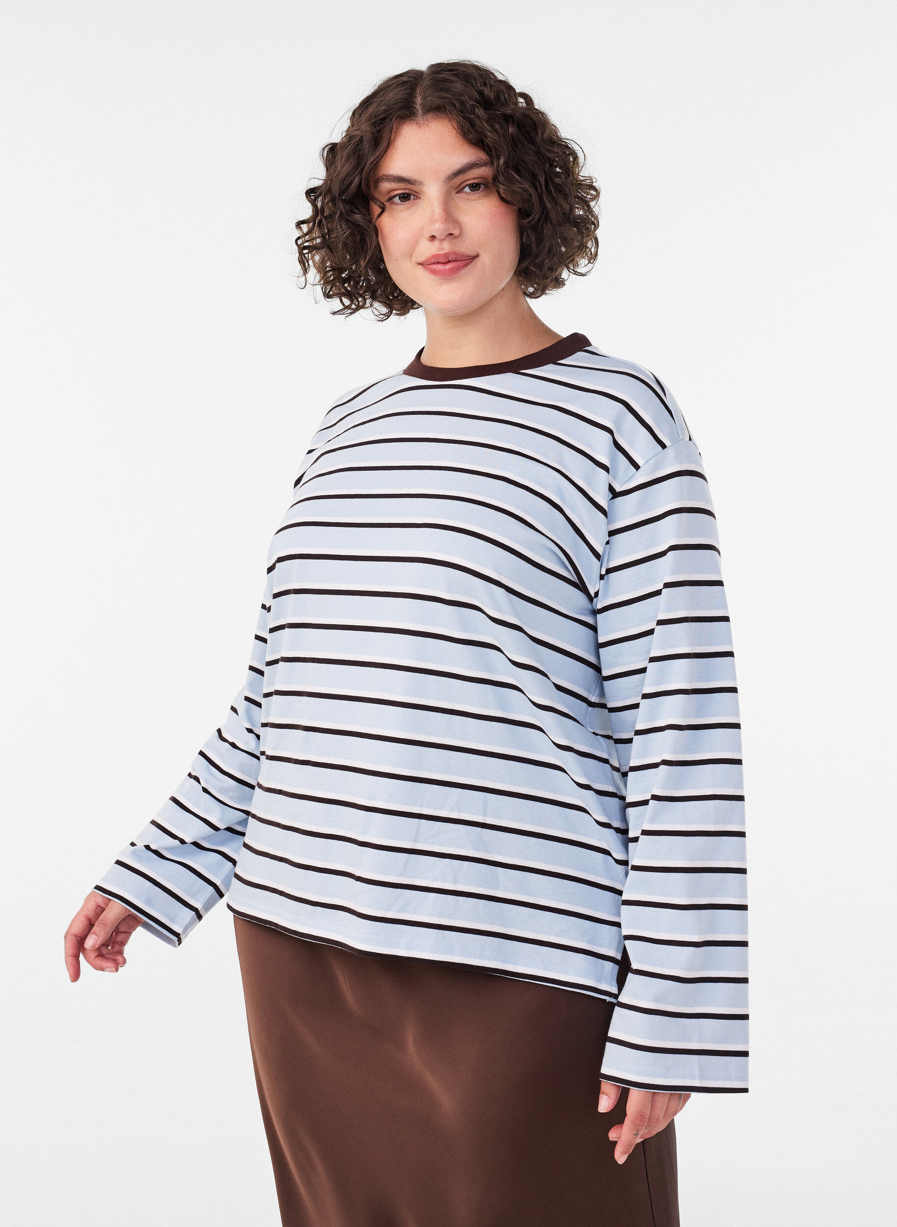 ZizziBasic T-shirt met lange mouwen, Blauw, Model image number 3
