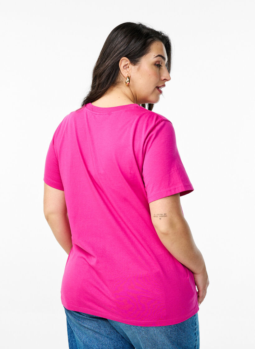 Basic katoenen T-shirt met ronde hals, Roze, Model image number 2