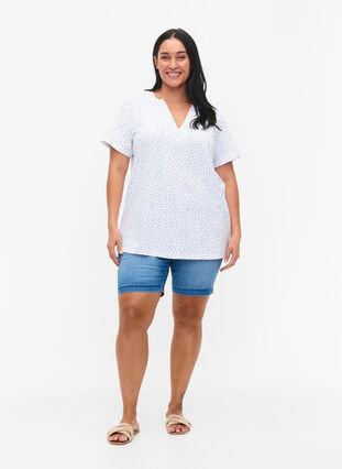 Katoenen t-shirt met stippen en V-hals, B.White/S.T.W Dot, Model image number 2