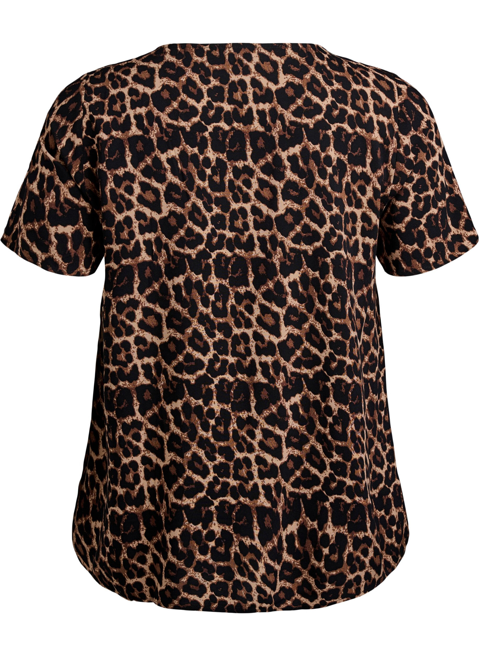 Zizzi Viscose blouse met korte mouwen en print, Bruin, Packshot image number 1