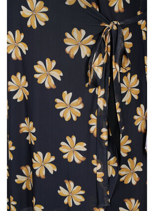 Mesh jurk met print en overslag, Black w Yellow, Packshot image number 3