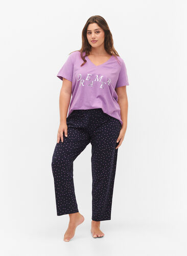Katoenen pyjamabroek met print, Night Sky Dot, Model image number 0