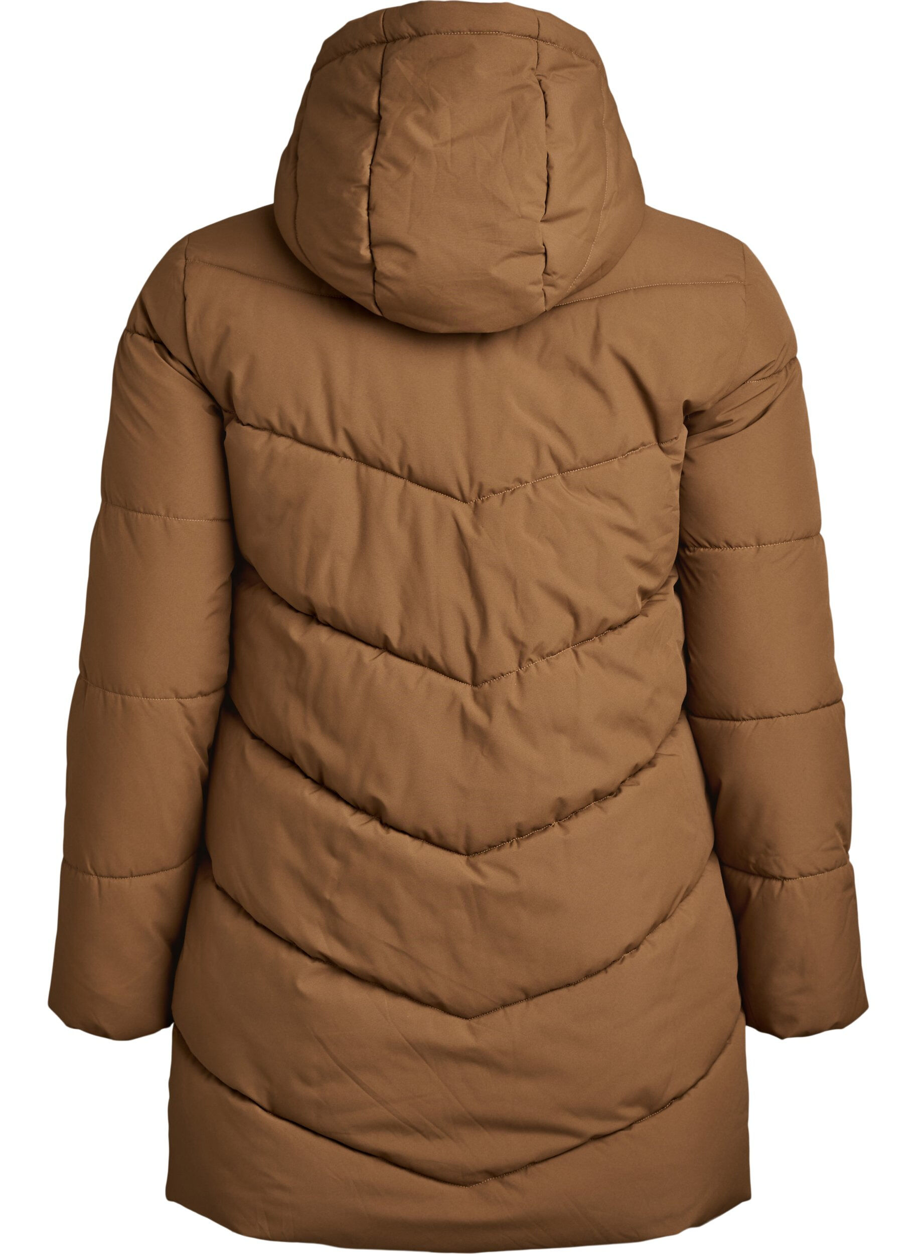 ZizziHalflange pufferjas met capuchon, Bruin, Packshot image number 1