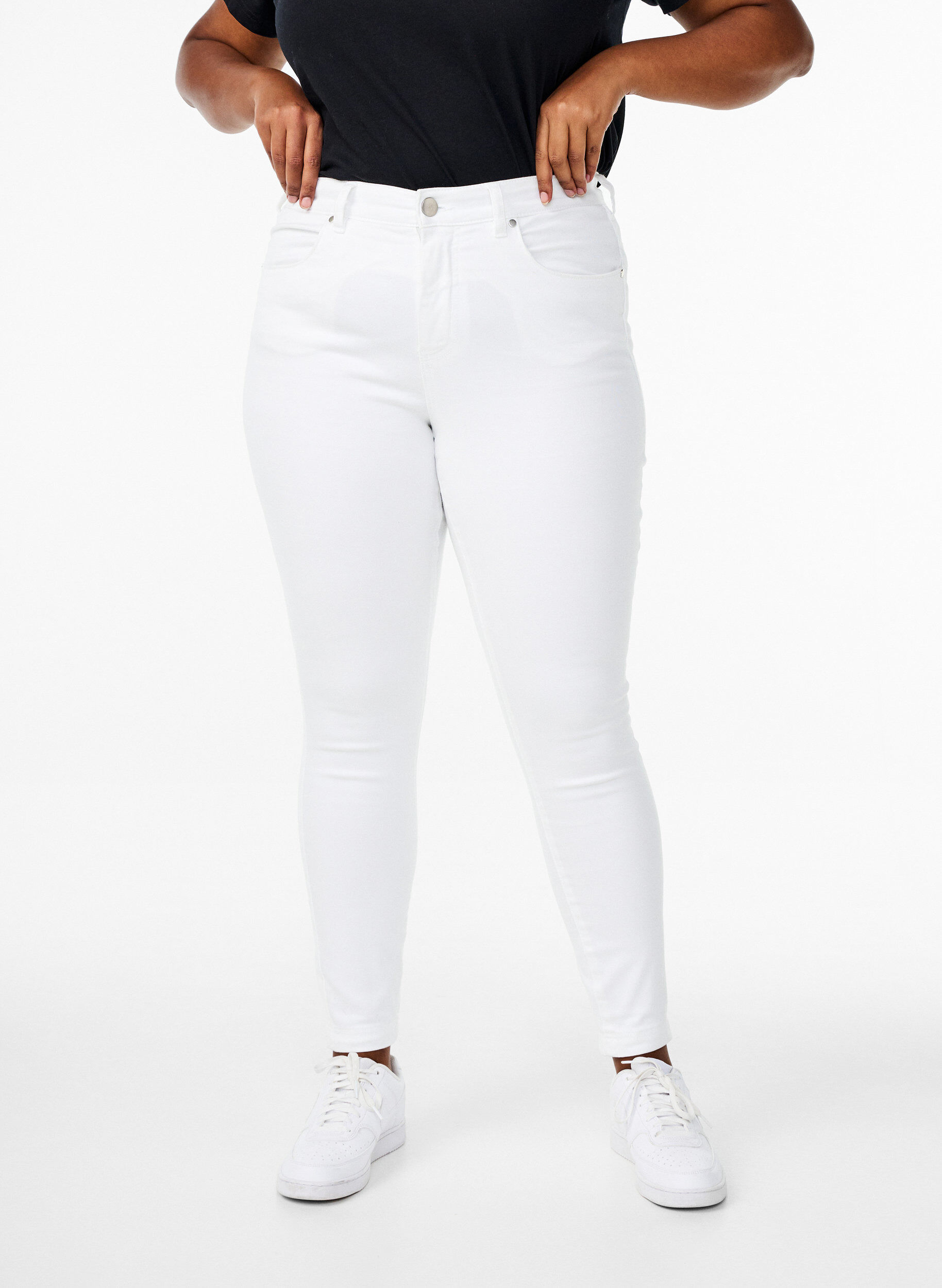 Zizzi Super slim Amy jeans met hoge taille, White, Model image number 2