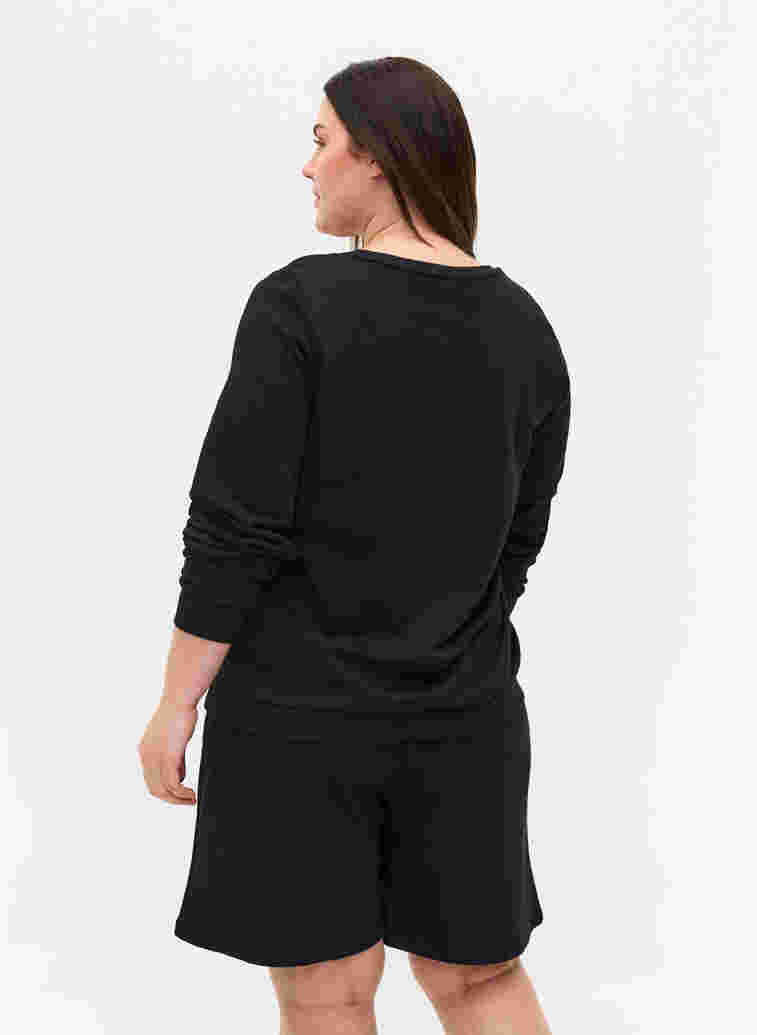 Katoenen sweatshirt met tekstprint, Black, Model image number 1