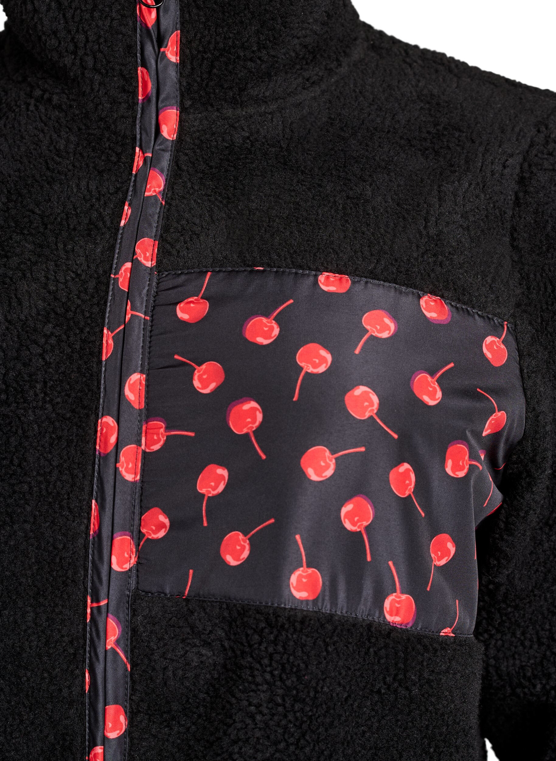 Zizzi Teddy-fleece jack met kersendetails, Zwart, Packshot image number 2