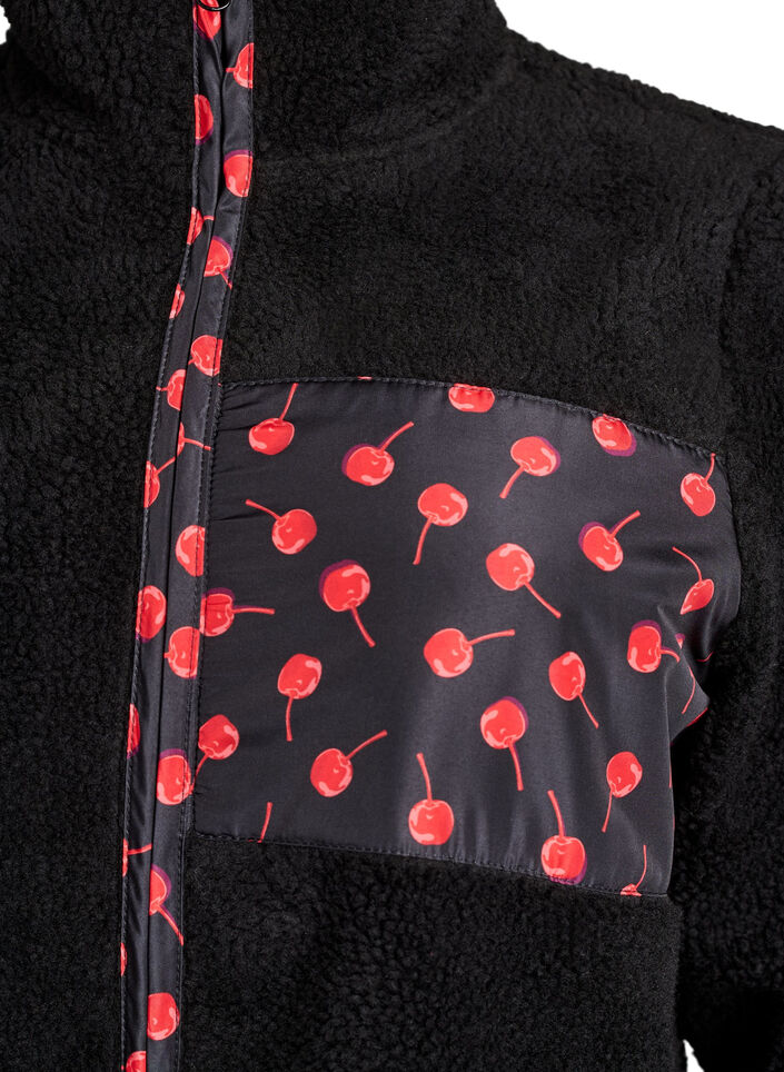 Teddy-fleece jack met kersendetails, Zwart, Packshot image number 2