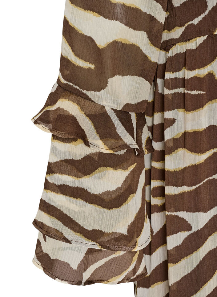 Midi-jurk met ruches en V-hals, Bruin, Packshot image number 3