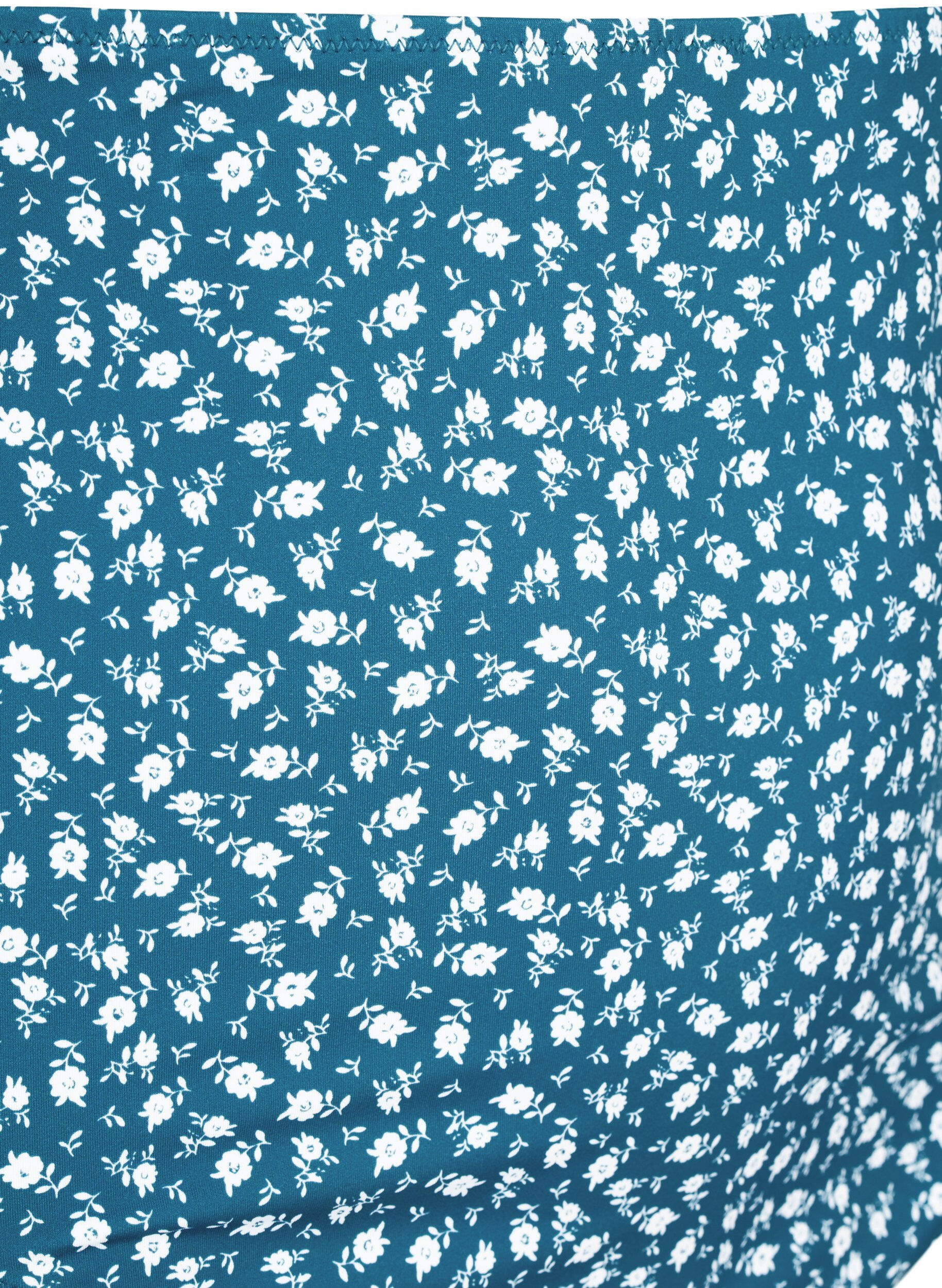 Zizzi Bikinibroekje met extra hoge taille en bloemenprint, Blauw, Packshot image number 2