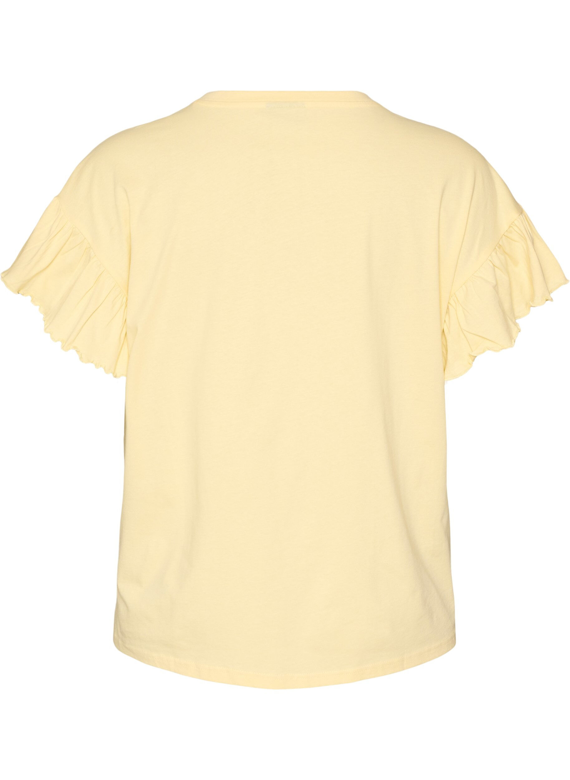 ZizziT-shirt van biologisch katoen met ruches mouwen, Geel, Packshot image number 1