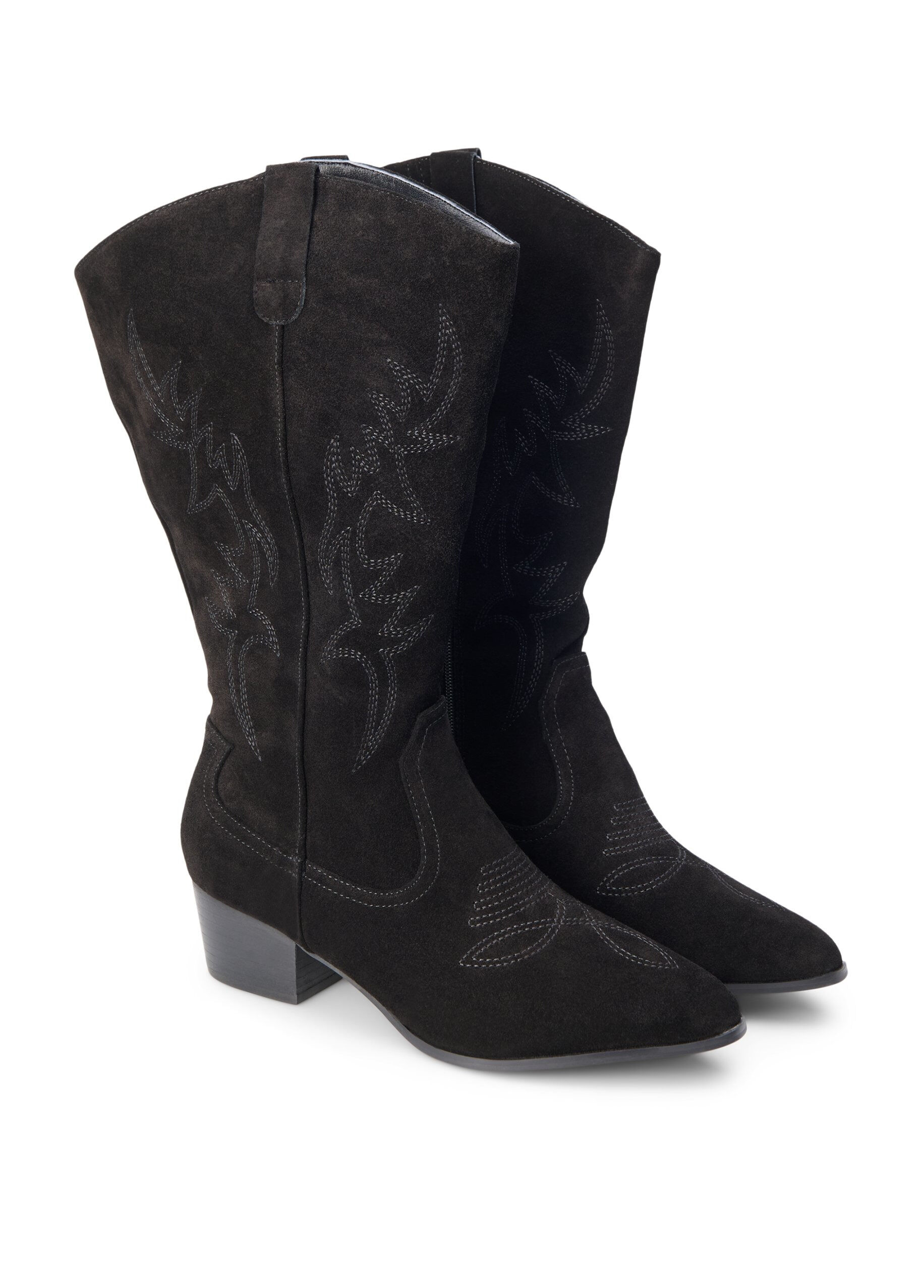 Zizzi Wide fit - Su&egrave;de cowboylaarzen, Black, Packshot image number 1