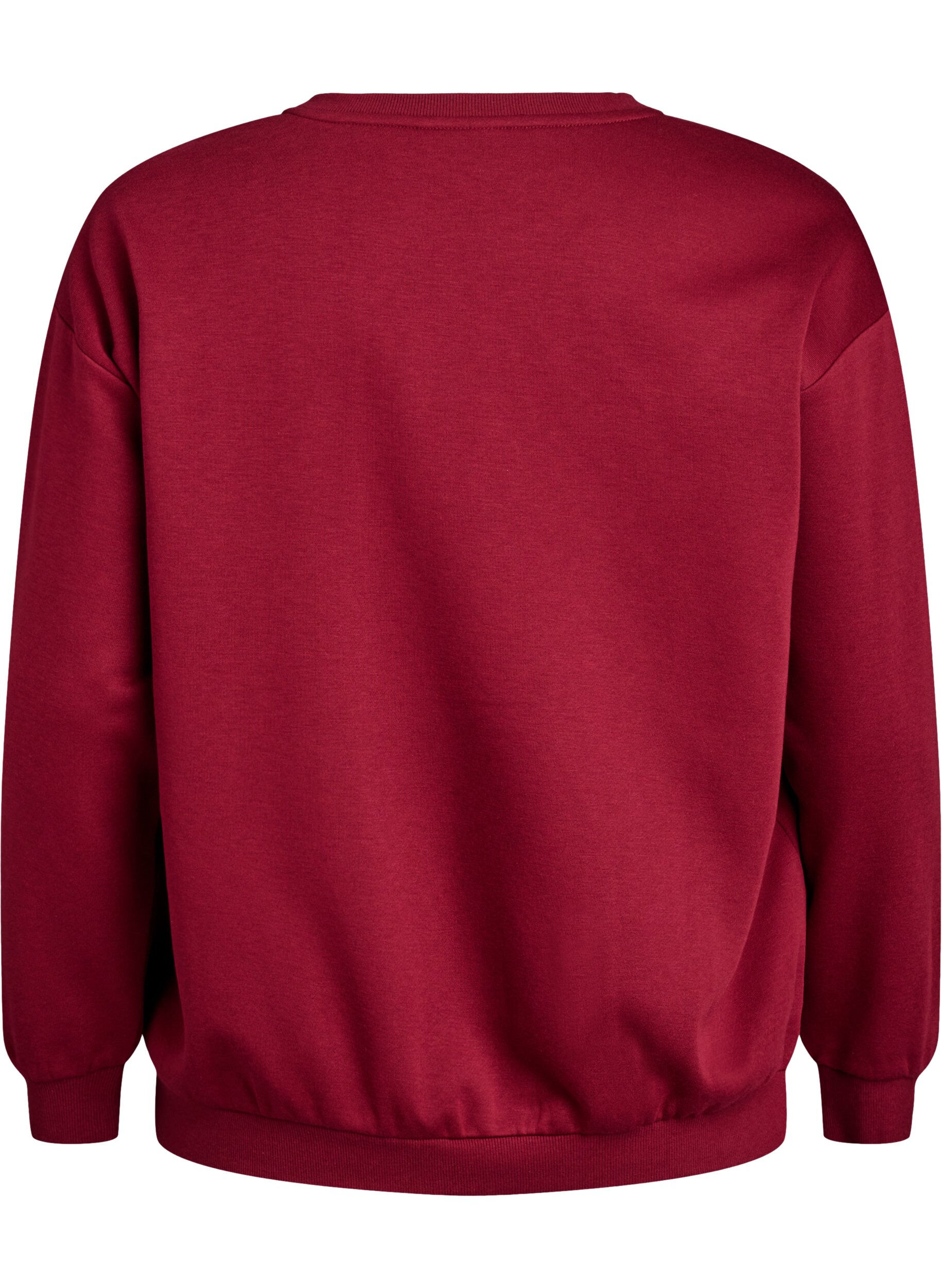 Zizzi Sweatshirt met badstof tekst, Donker Bordeaux, Packshot image number 1