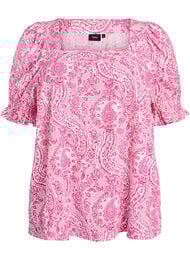Viscose blouse met paisleymotief en een vierkante halslijn, Roze