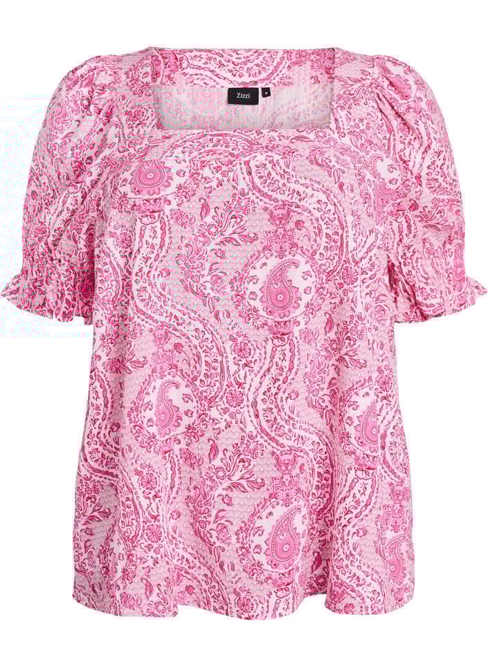 Viscose blouse met paisleymotief en een vierkante halslijn, Roze, Packshot image number 0