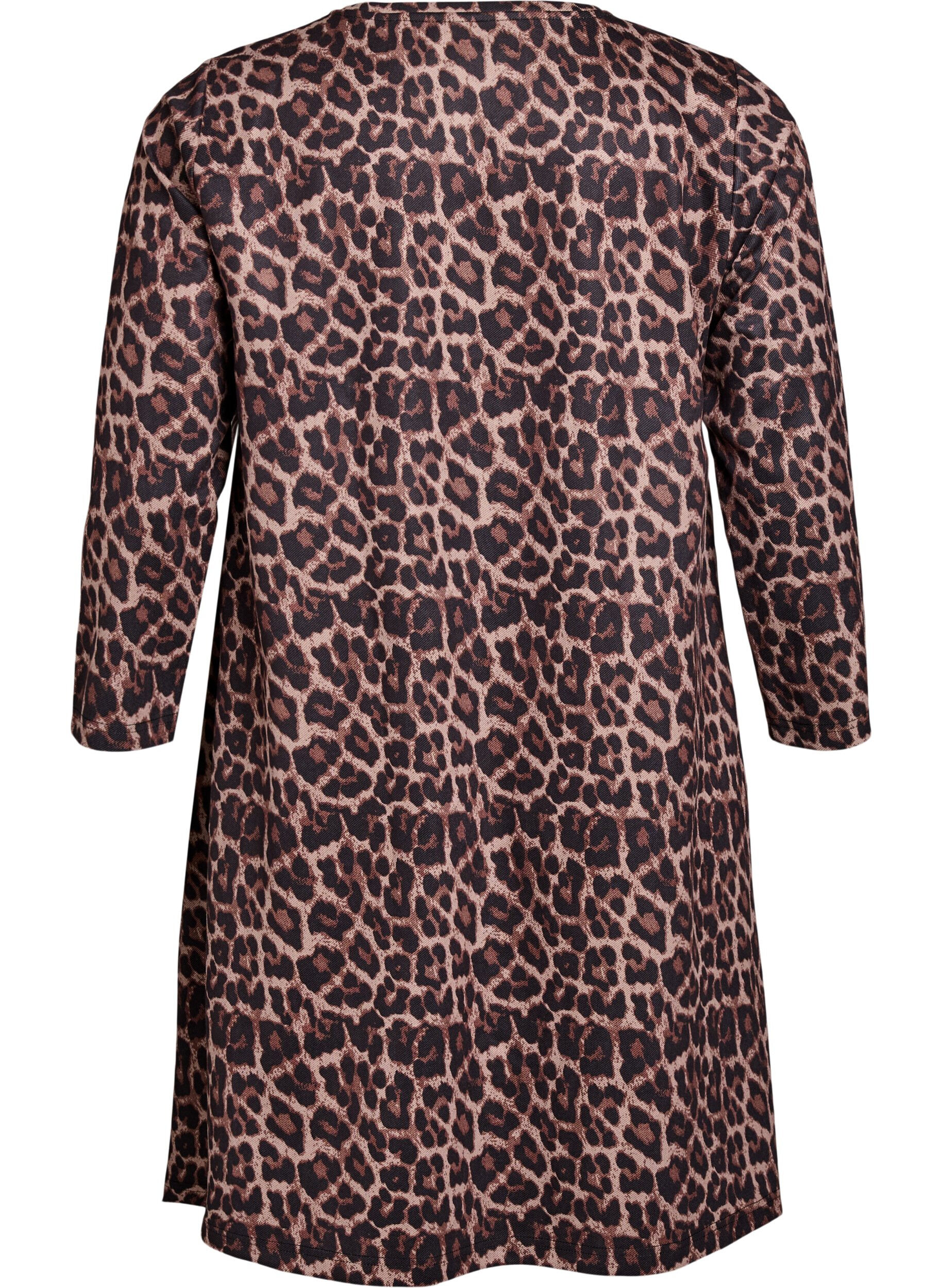 Zizzi Korte A-lijn jurk met 7/8 mouwen, Bruin, Packshot image number 1