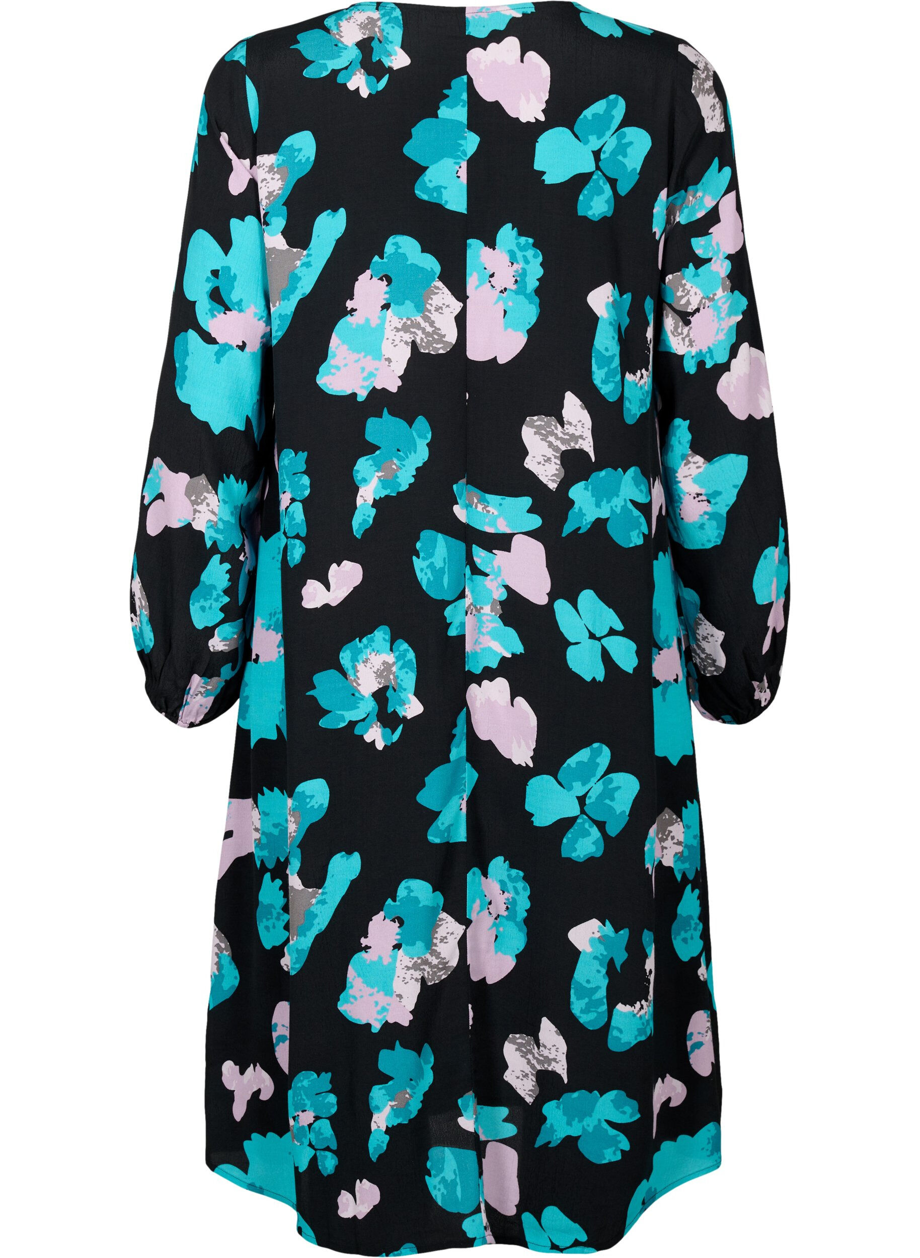 Zizzi Viscose jurk met lange mouwen en print, Blue AOP, Packshot image number 1