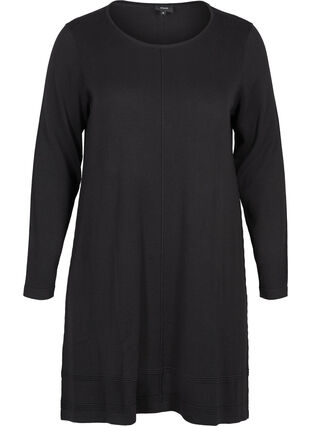 Gebreide jurk met lange mouwen en a-lijn, Black, Packshot image number 0