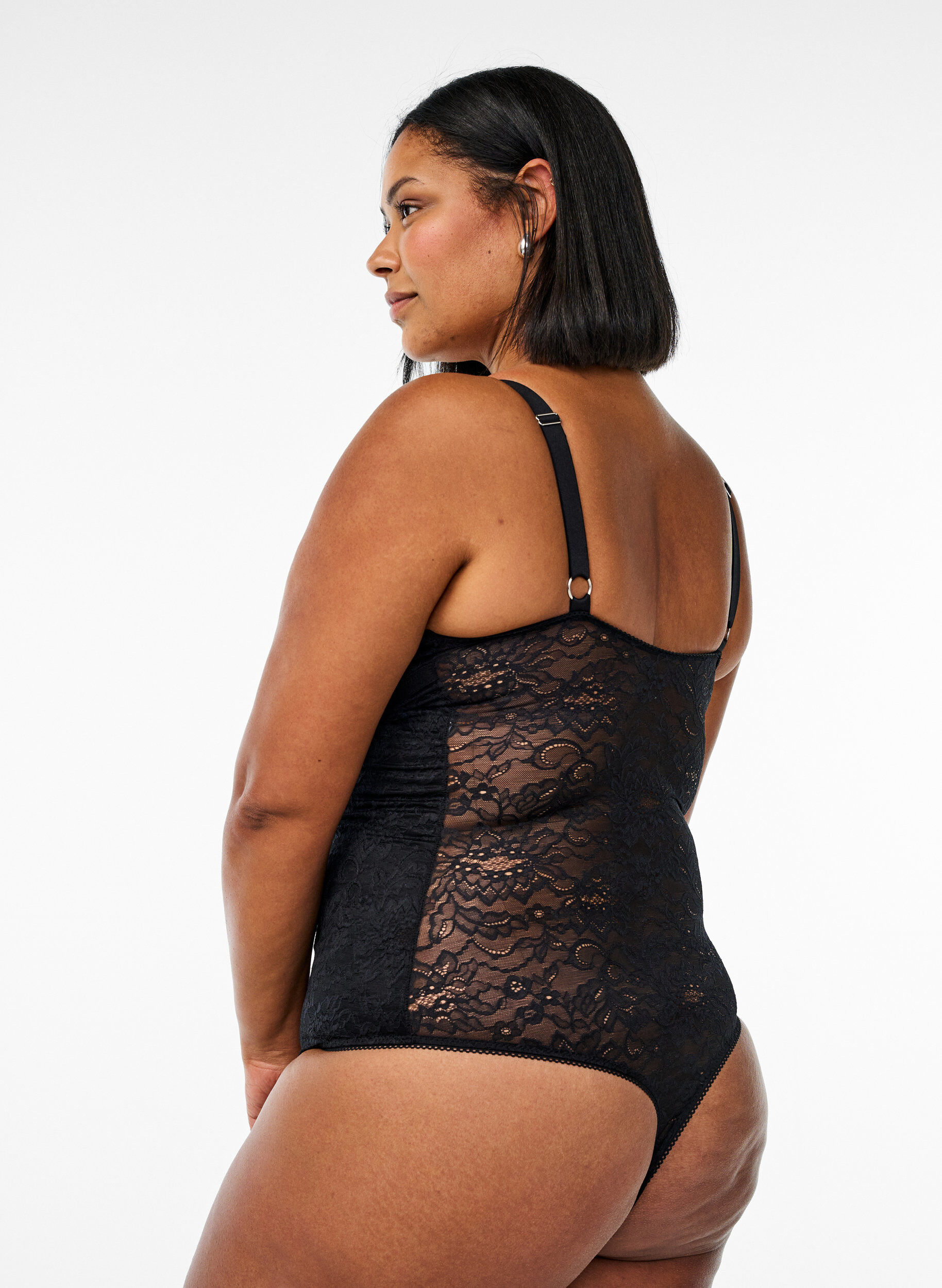 Zizzi Kanten bodystocking met shapewear-effect, Zwart, Model image number 1