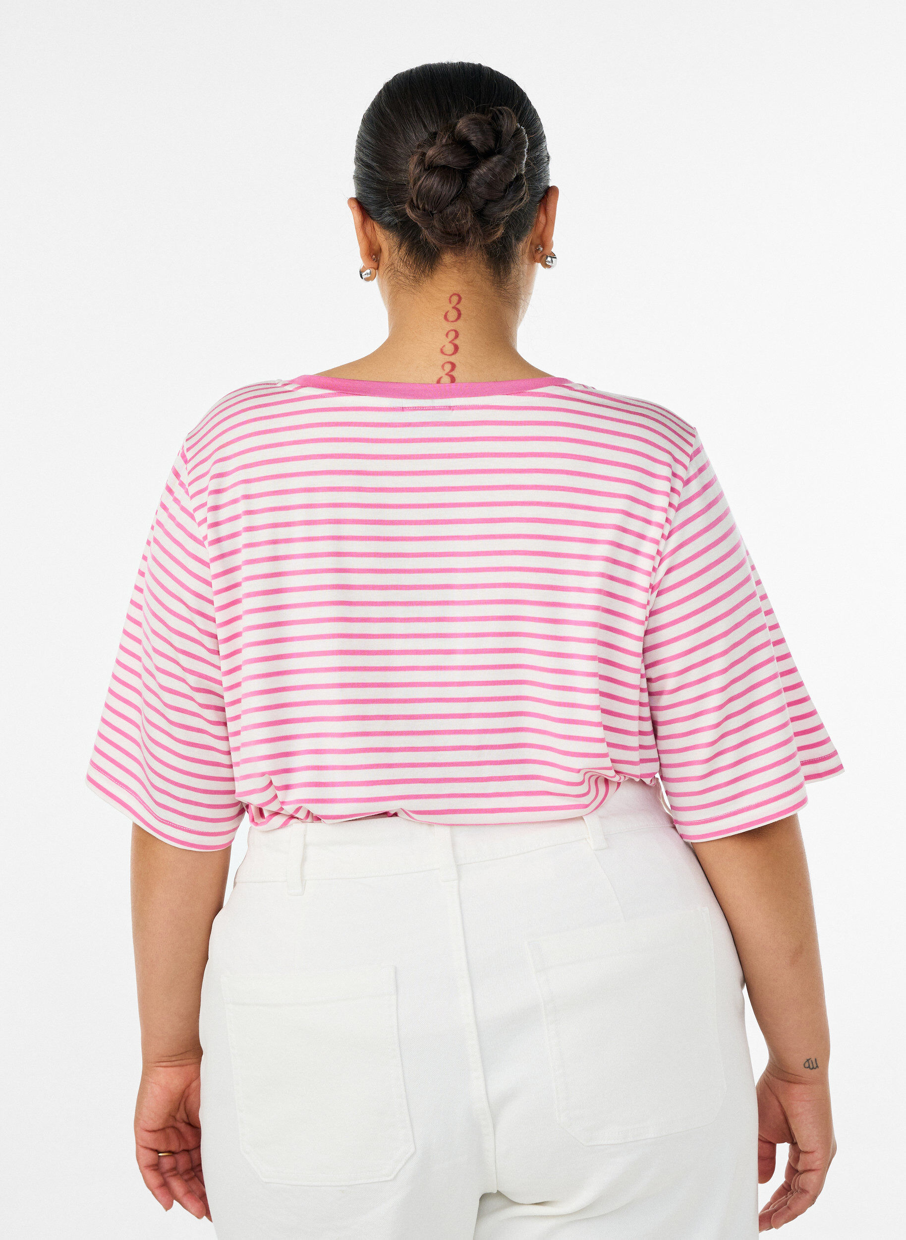 ZizziT-shirt met TENCEL&trade; Lyocell en strepen, Roze, Model image number 2