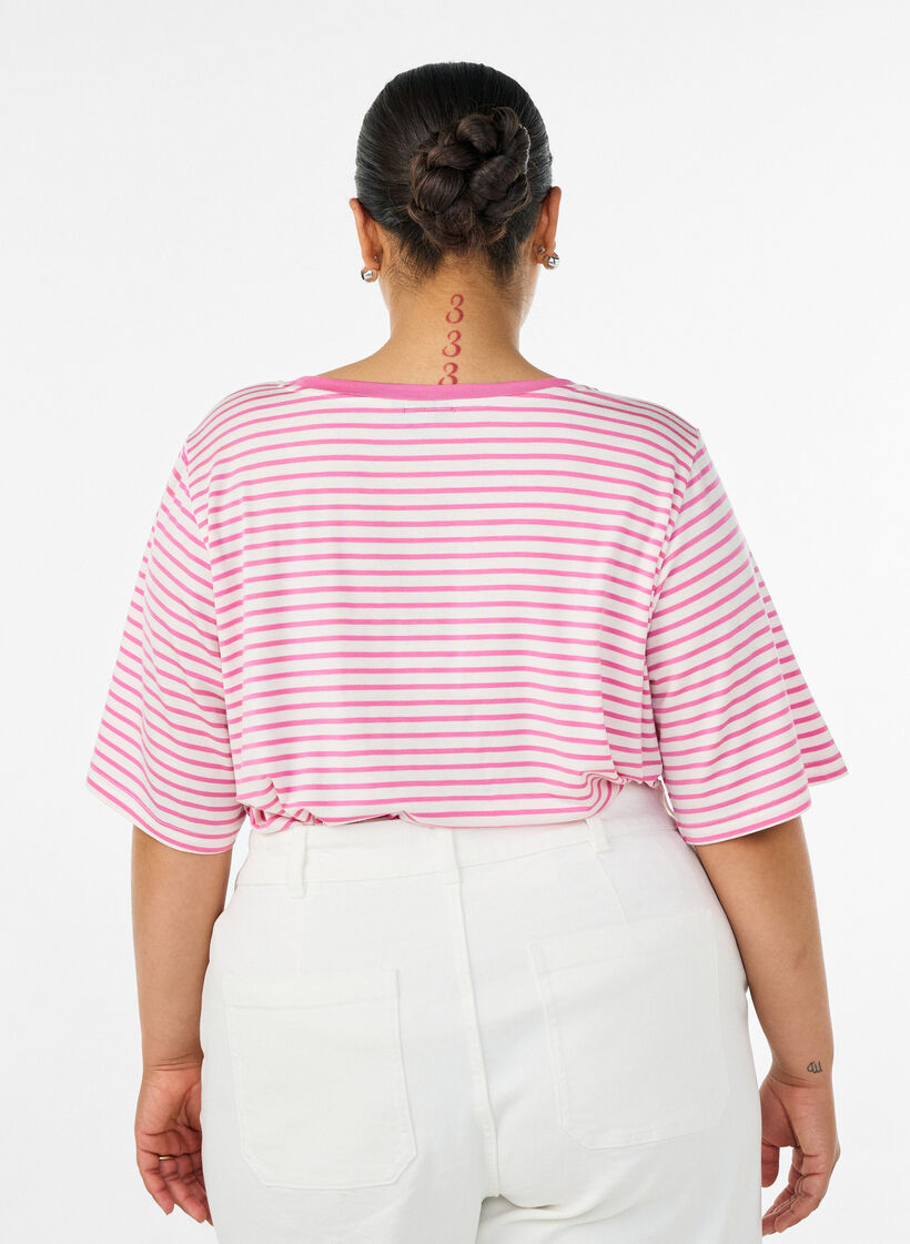 T-shirt met TENCEL&trade; Lyocell en strepen, Roze, Model image number 2