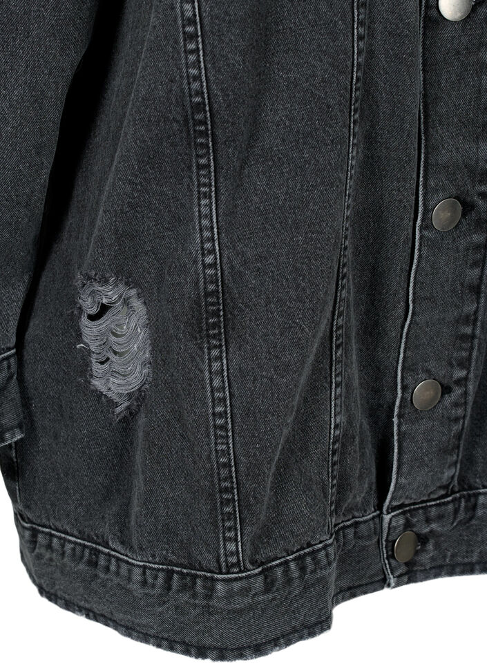 Loszittend denim jack met slijtagedetails, Dark Grey Denim, Packshot image number 3