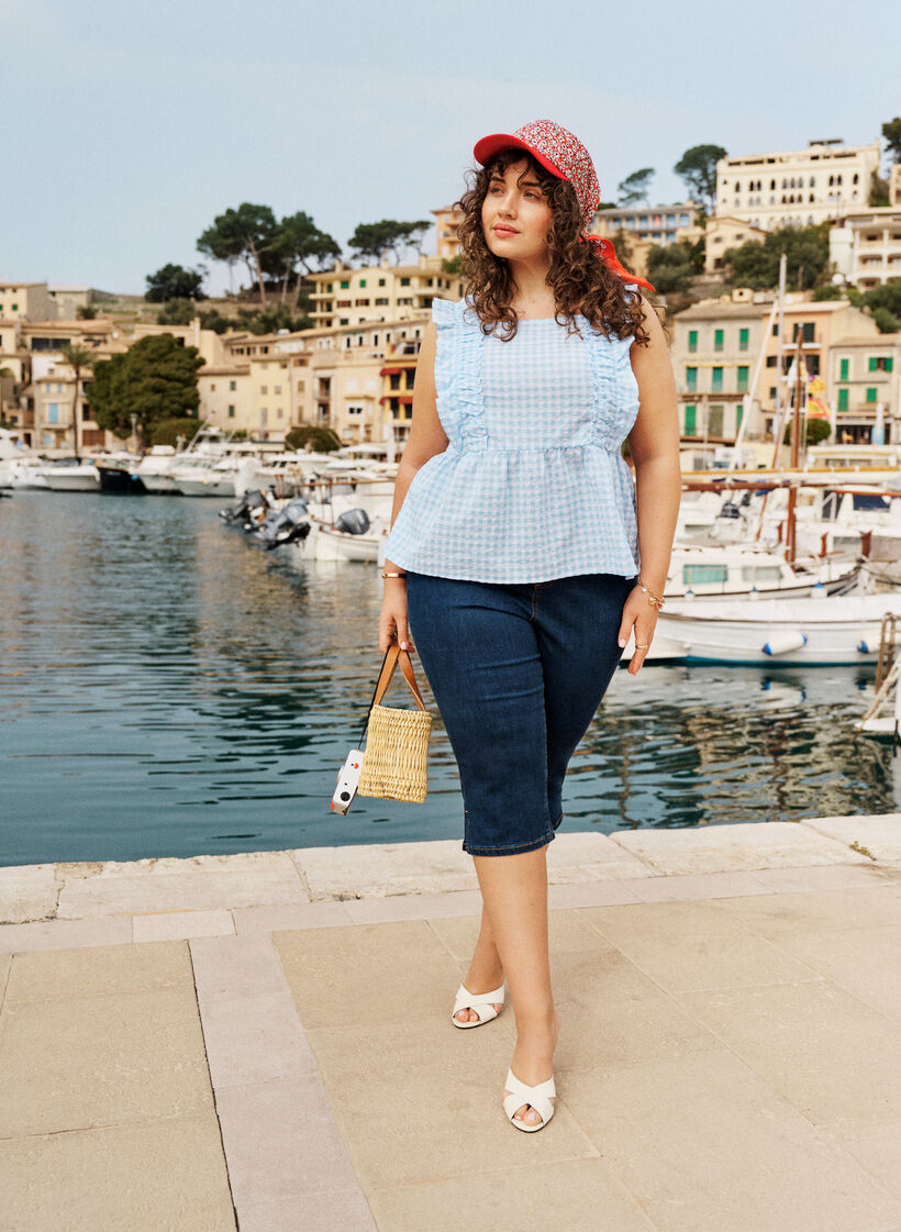 High-waist strakke pasvorm capri's in stretch denim, Blauw, Image image number 0