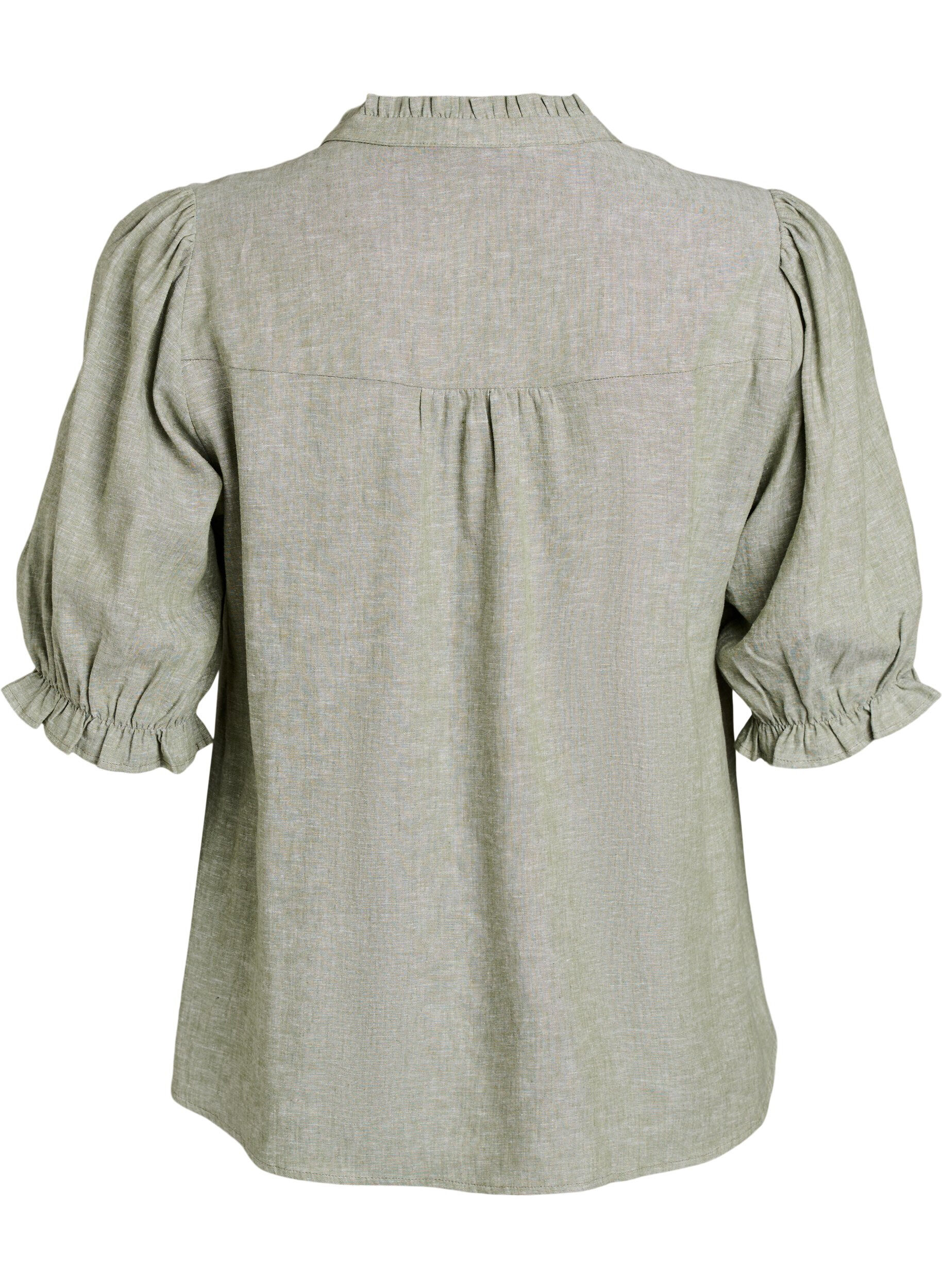 Zizzi Blouse in linnen en viscose met mouwen 1/2, Groen, Packshot image number 1