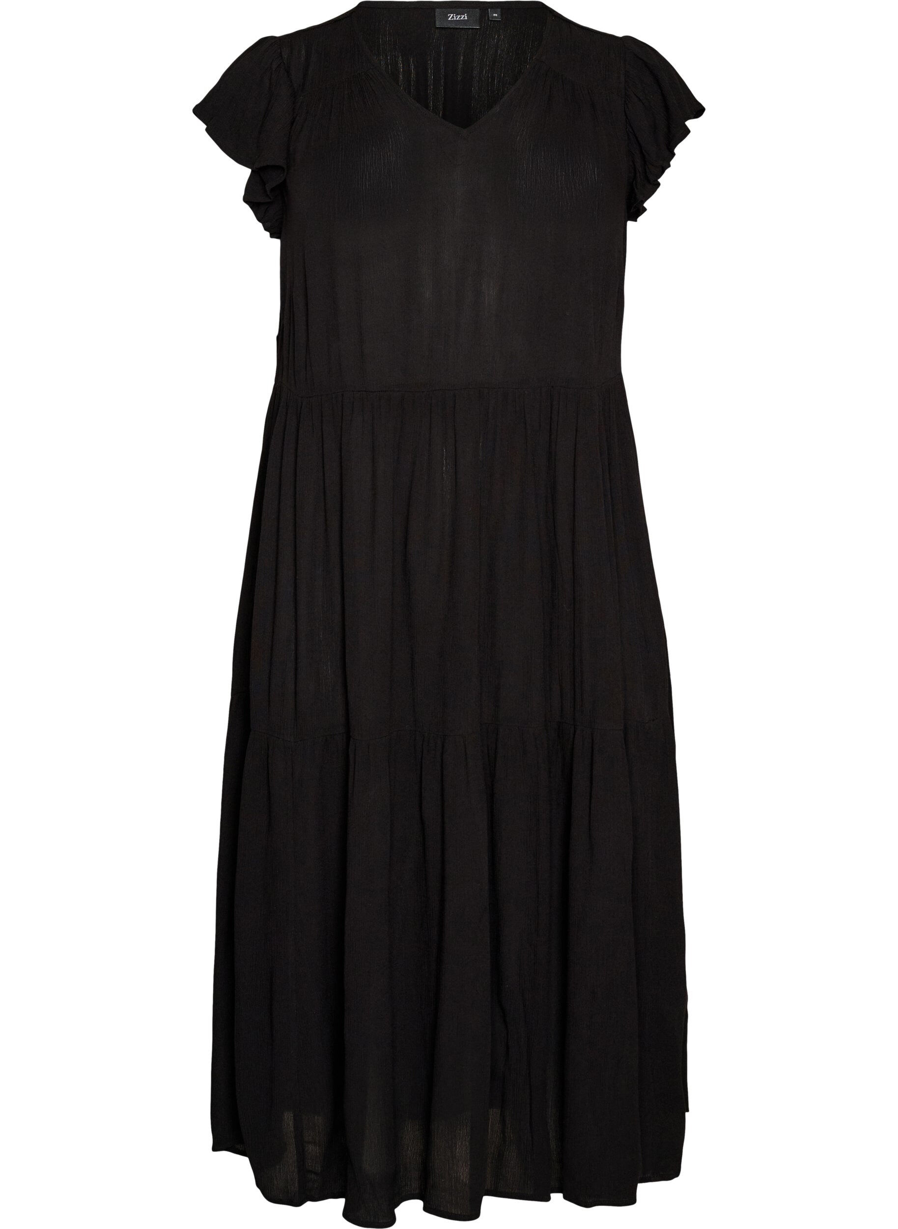 Midi jurk van viscose met ruches mouwen