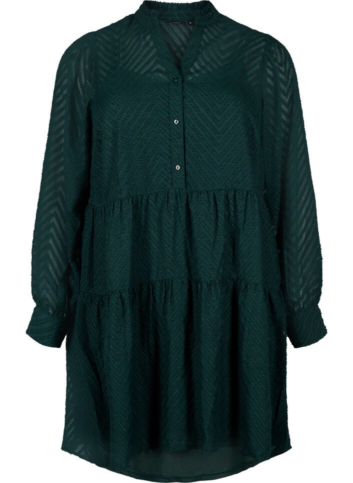 Korte jurk met structuur en een kraag met ruches, Scarab, Packshot image number 0