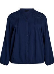 Katoenen mousseline blouse met geborduurde details, Blauw