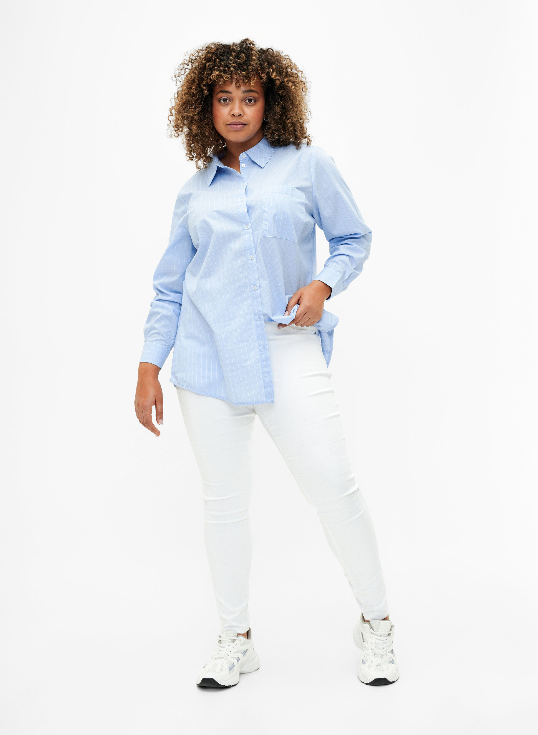 Jeggings met hoge taille, Wit, Model