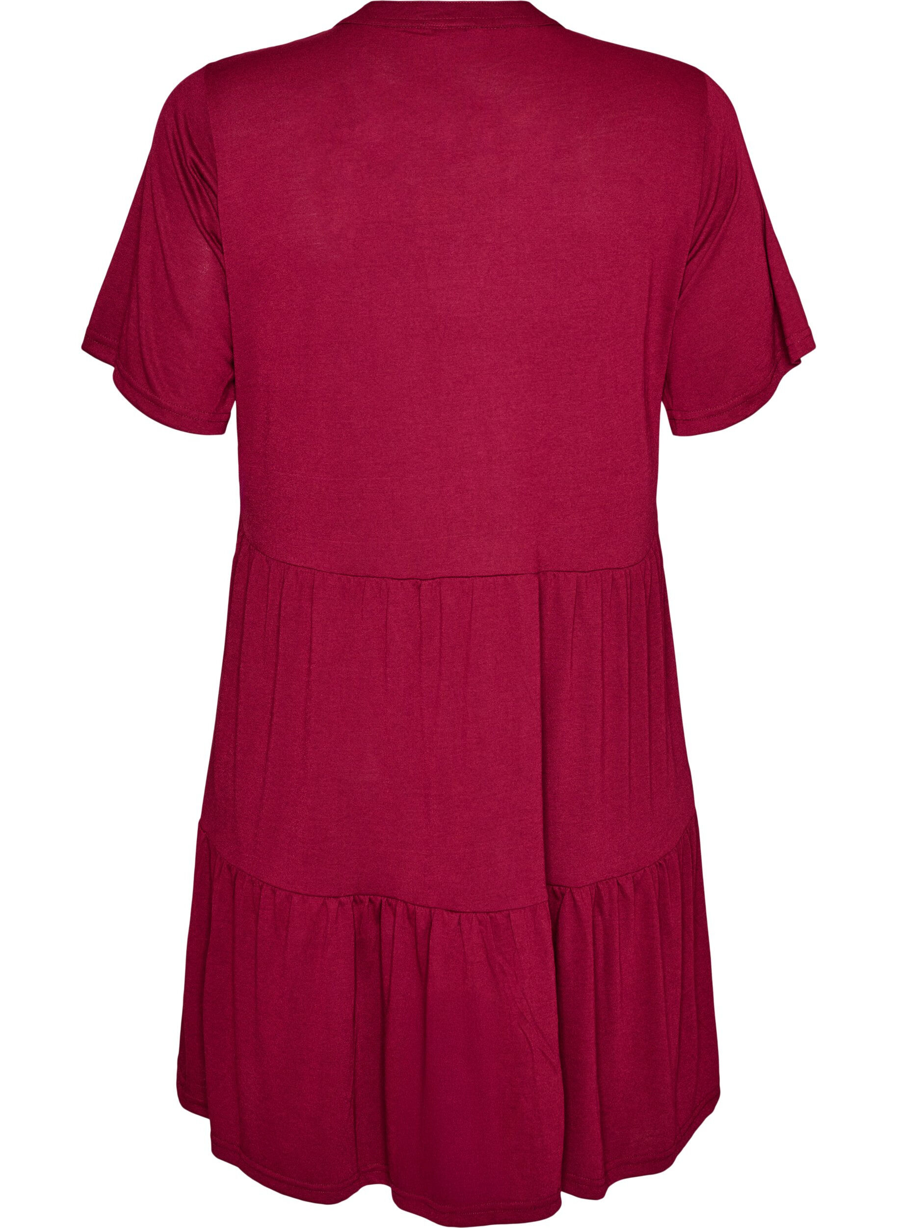 ZizziJerseyjurk met kanten details en een gelaagde rok, Rood, Packshot image number 1